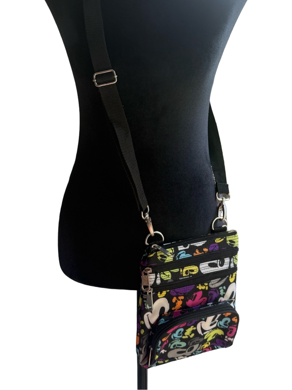 Disney Parks Mickey Mouse Pop Art Crossbody Bag Black Colorful Print